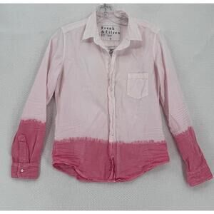 Frank & Eileen Pink Dip Dyed Ombre Collared Long Sleeve Button Barry Top Sz S